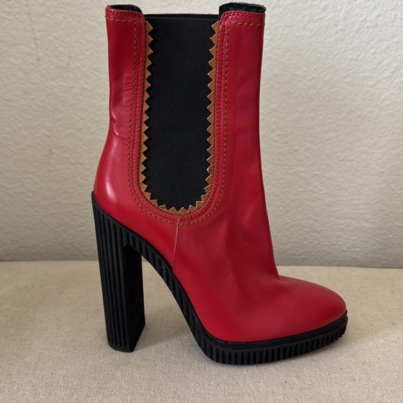 Like New Tod's Red and Black Heeled Boots with Elastic Panels - Picture 8 of 8